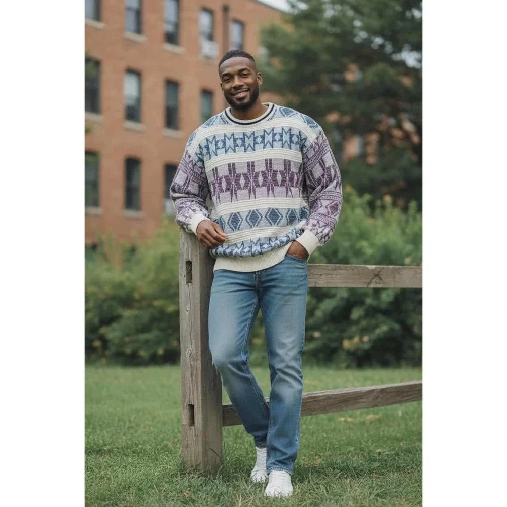 Vtg 90s Botany500 Professorcore Sweater Mens Large Grandpacore Abstract Knit